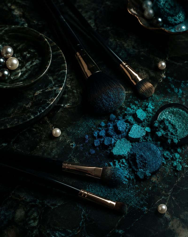 Πινέλα και σκιές σε αποχρώσεις teal στο studio
